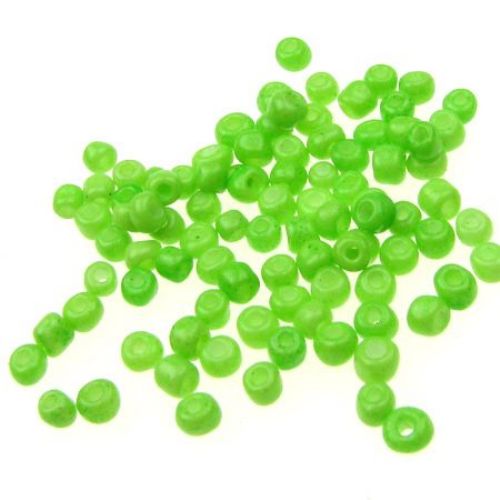 Tiny Opaque Round Glass Beads, Electric Green, 3 mm, 50 grams
