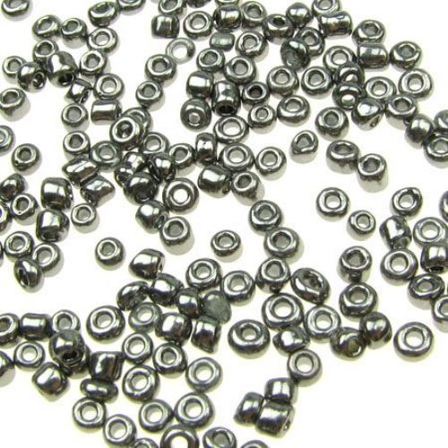 Painted glass beads2 mm metallic silver antique -50 grams