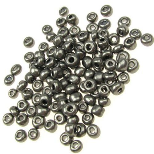 Painted glass beads 4 mm metallic silver antique -50 grams