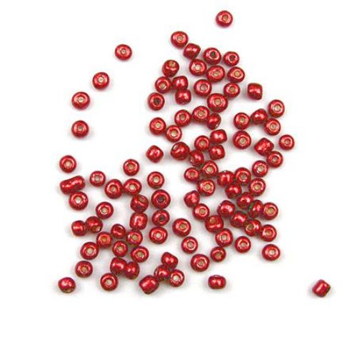 Margele de sticlă 4 mm pictat roșu -50 grame