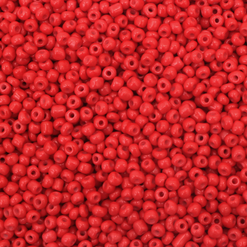 Glass Seed Beads / 4 mm /  Solid Bright Red - 50 grams