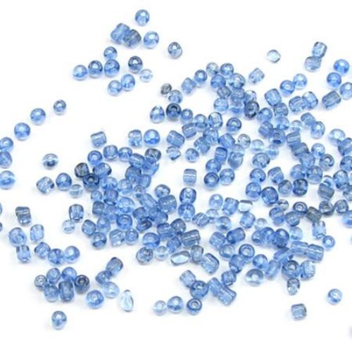 Transparent Glass Tiny Beads, Blue, 2 mm, 50 grams