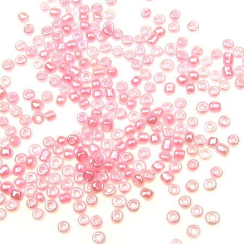 Glass Round Seed Beads with Pearl Shiny Finish Ceylon, Innocent Pink, 3 mm, 50 grams