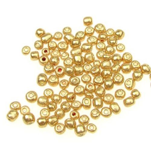 Glass beads 4 mm painted gold 2 -50 grams