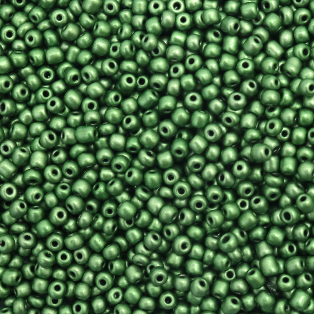 Glass beads 4 mm painted dark green -50 grams