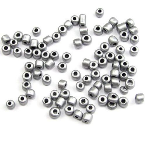 Painted Matte Glass Seed Beads, Silver, 4 mm, 50 grams