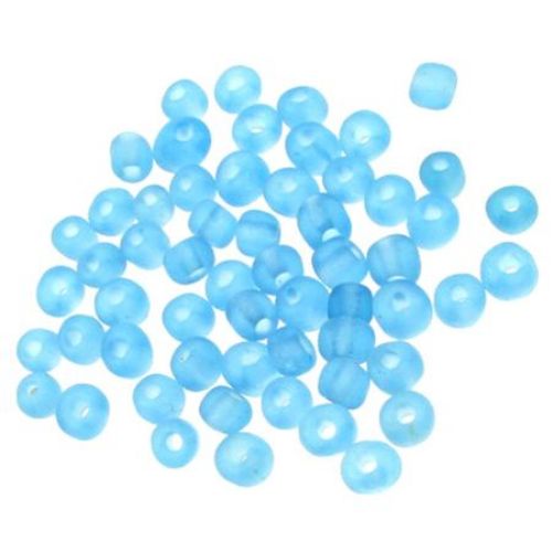 Frosted glass beads 4 mm  blue 1 -50 grams