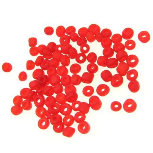 Frosted glass beads 4 mm  red -50 grams