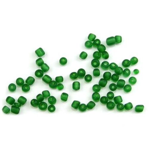 Frosted glass beads 4 mm green 2 -50 grams