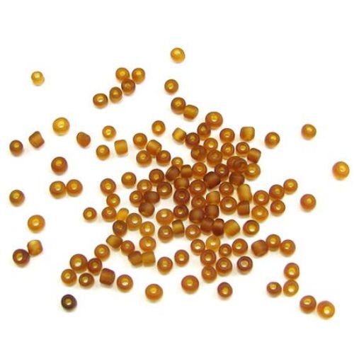 Glass beads 3 mm frosted brown -50 grams