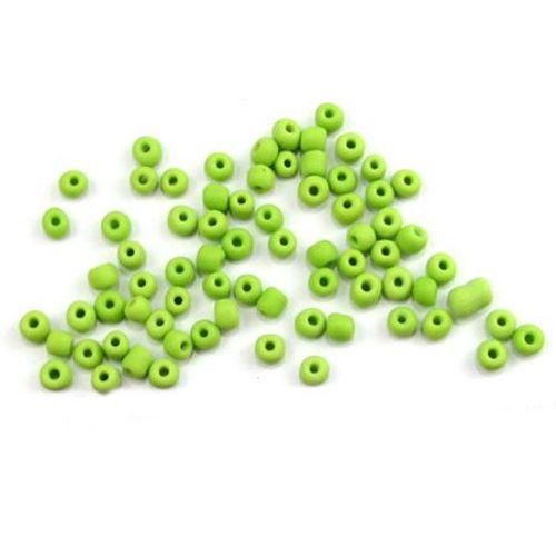 Glass beads 4 mm frosted solid green -50 grams