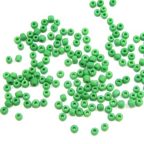 Glass beads 3 mm frosted solid dark green -50 grams