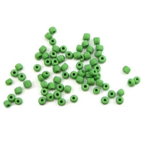 Γυάλινες χάντρες   seed  4 mm ματ, σκούρο πράσινο -50 γραμμάρια
