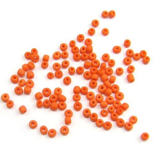 Мъниста стъклена 3 мм матирана плътна оранжева -50 грама