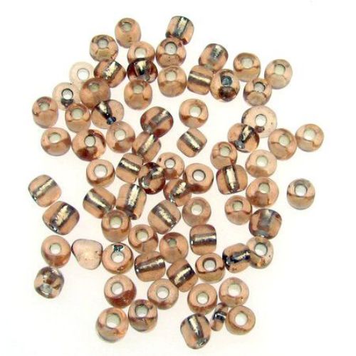 Glass beads  4 mm silver thread blanche almond -50 grams