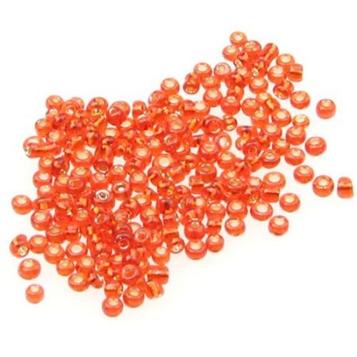 Glass beads 2 mm silver thread dark orange -50 grams