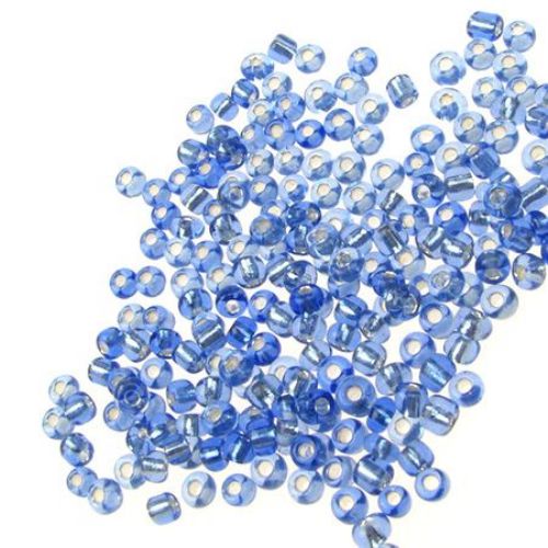 Γυάλινες χάντρες   seed 3 mm ασημένιες με βασή μπλε 3 -50 γραμμάρια