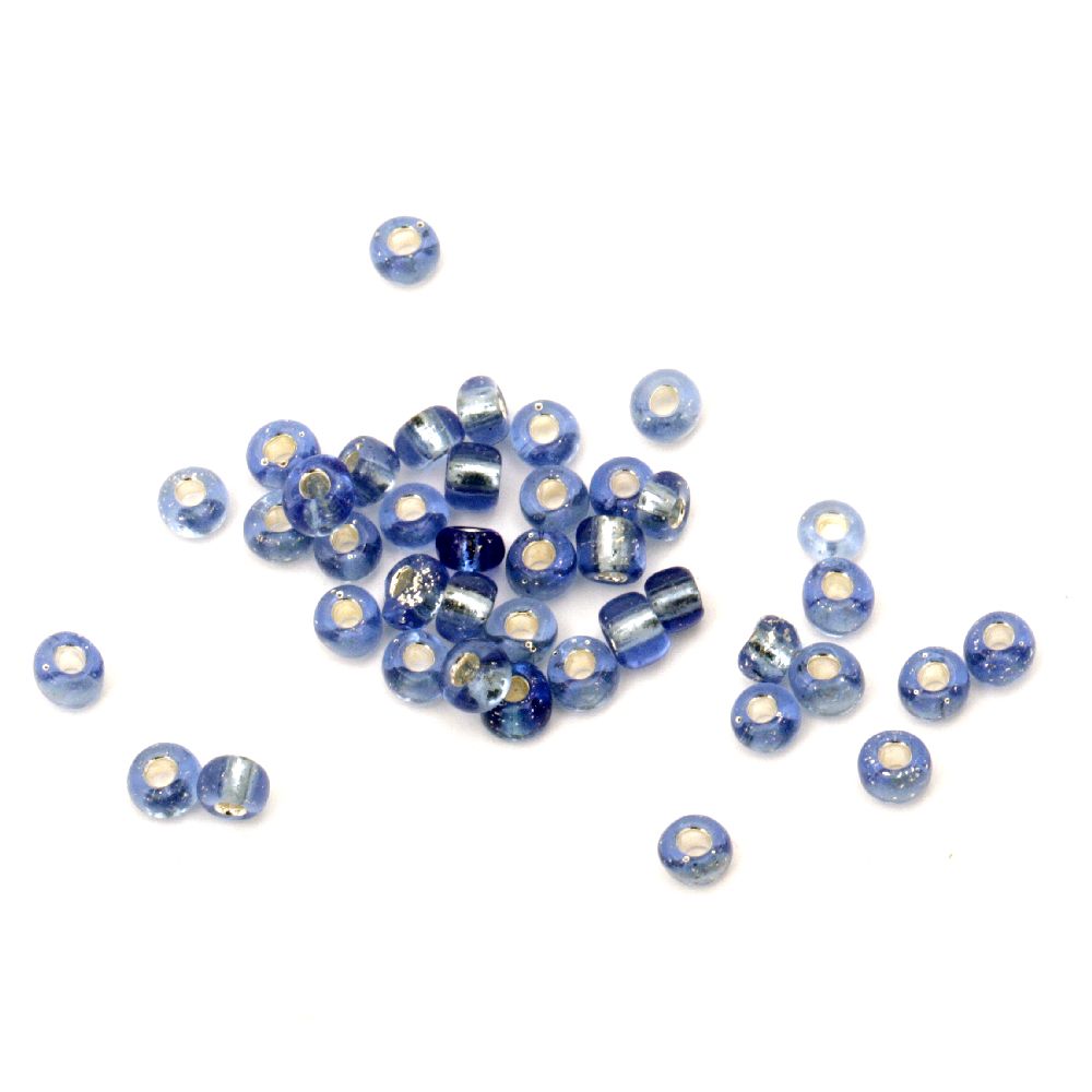 Glass beads 4 mm silver thread blue 3 -50 grams