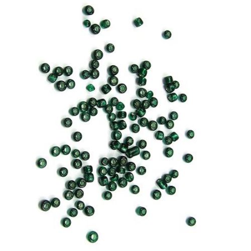 Γυάλινες χάντρες seed 3 χιλ. ασημί κλωστή σκούρο πράσινο -50 γραμμάρια