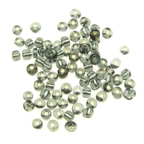 Transparent Glass beads 4 mm silver thread gray -50 grams