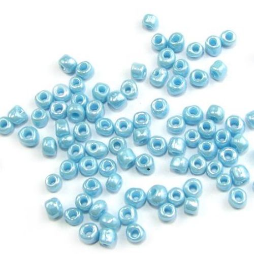 Glass beads with glaze  4 mm thick pearl blue 1 -50 grams