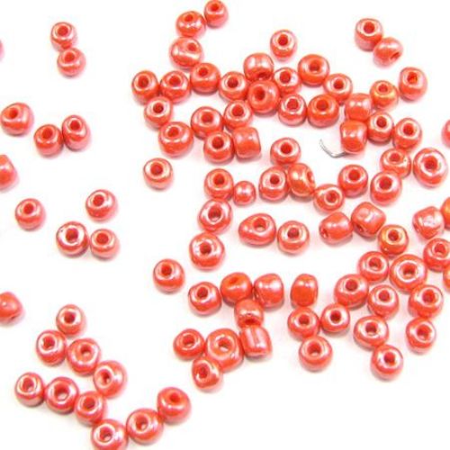 Glass beads with glaze 4 mm thick pearl dark orange -50 grams