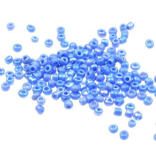 Мъниста стъклена 2 мм плътна дъга синя 2 -50 грама
