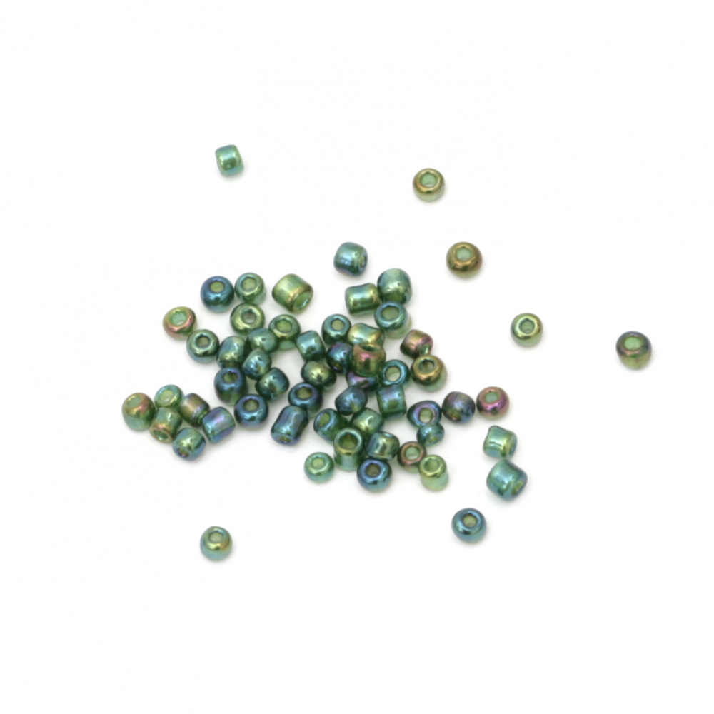 Glass beads 2 mm. transparent iris dark green -50 grams