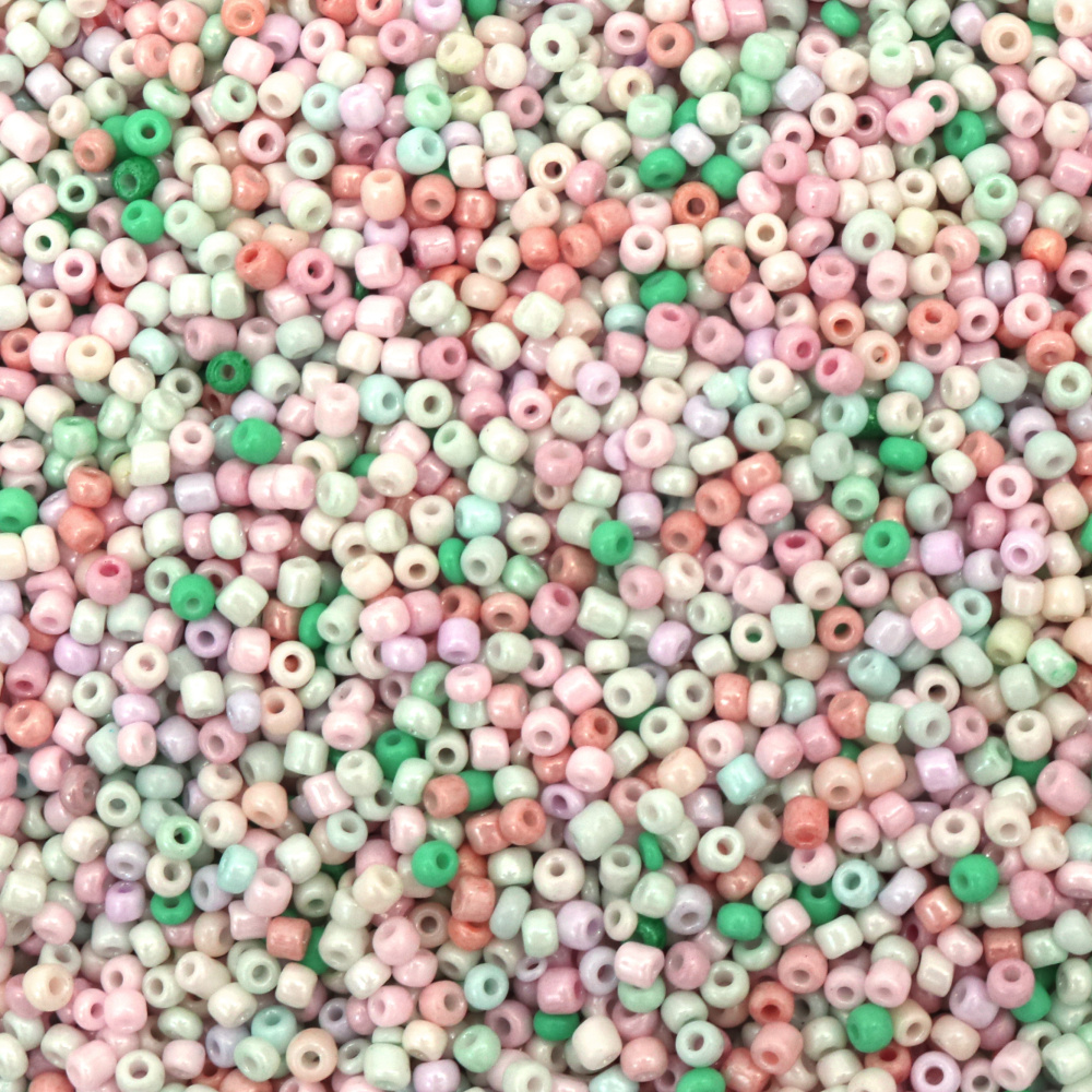 Rocallas de vidrio 3 mm, acabado perlado, surtido multicolor para manualidades y bisutería - 50 g