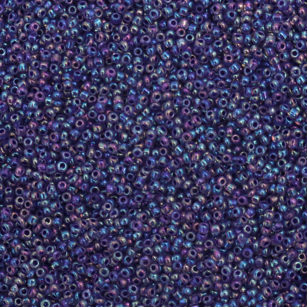 Transparent Mini Beads with Purple Line, 2 mm, 50 grams