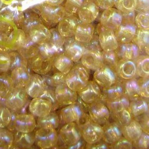 Glass Transparent Shiny Seed Beads, Ocher Rainbow, 4 mm, 50 grams