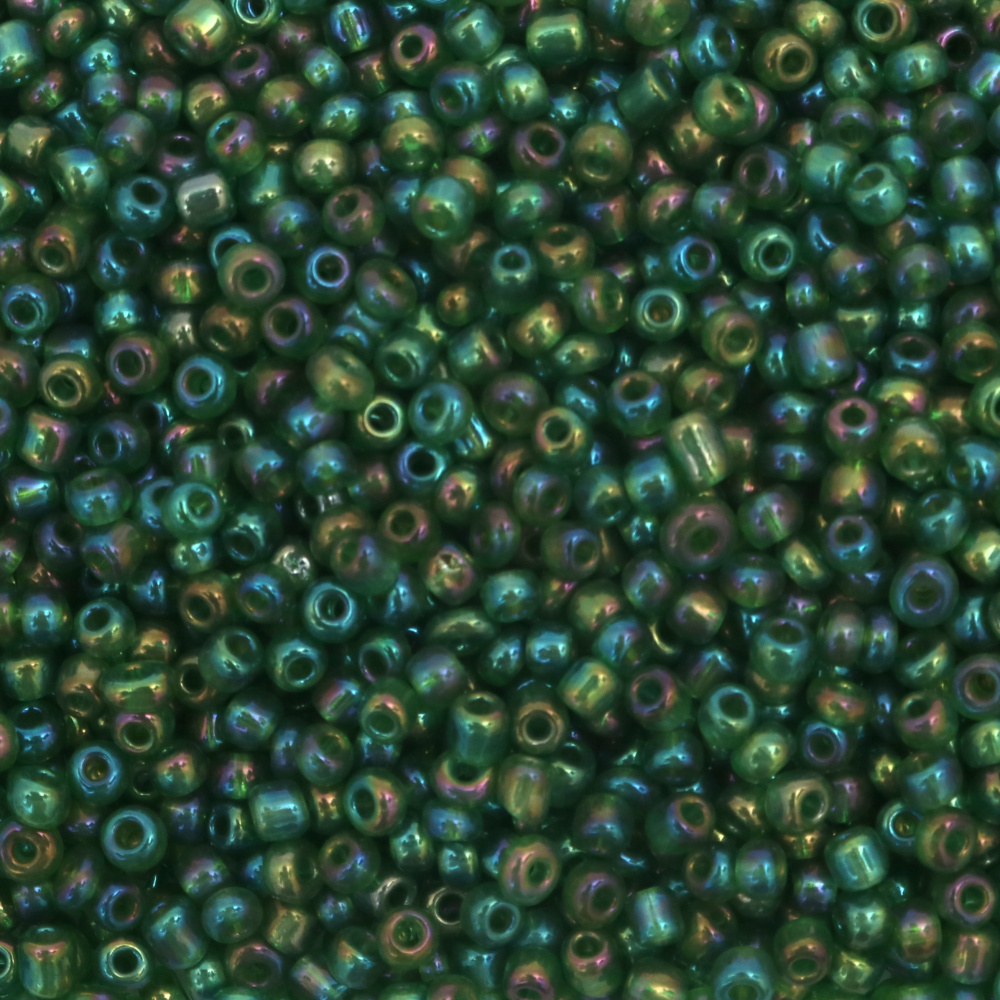 Tiny Transparent Shiny Glass Beads, Green Rainbow, 4 mm, 50 grams