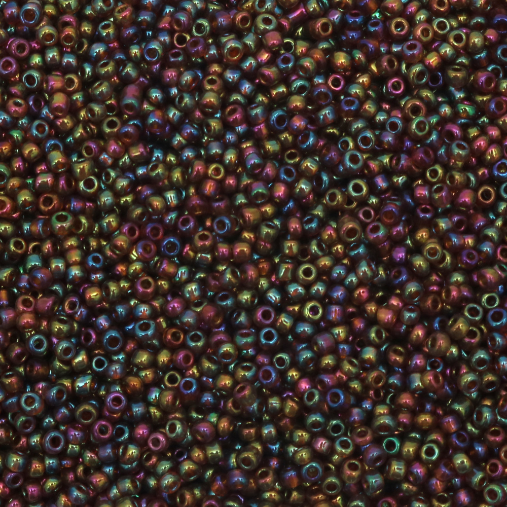 Γυάλινες χάντρες seed 3 mm διαφανές rainbow καφέ -50 γραμμάρια