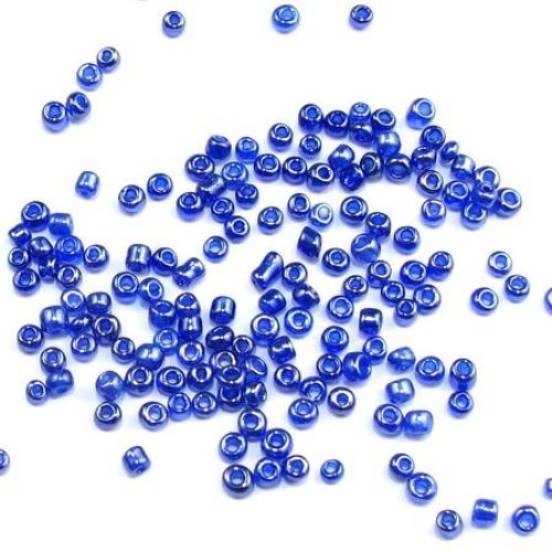 Мъниста стъклена 2 мм прозрачна перлена тъмно синя -50 грама