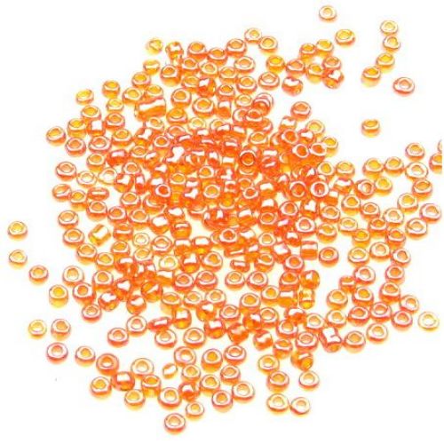 Tiny Glass Transparent Beads with a Shiny Pearl Luster, Orange, 2 mm, 50 grams