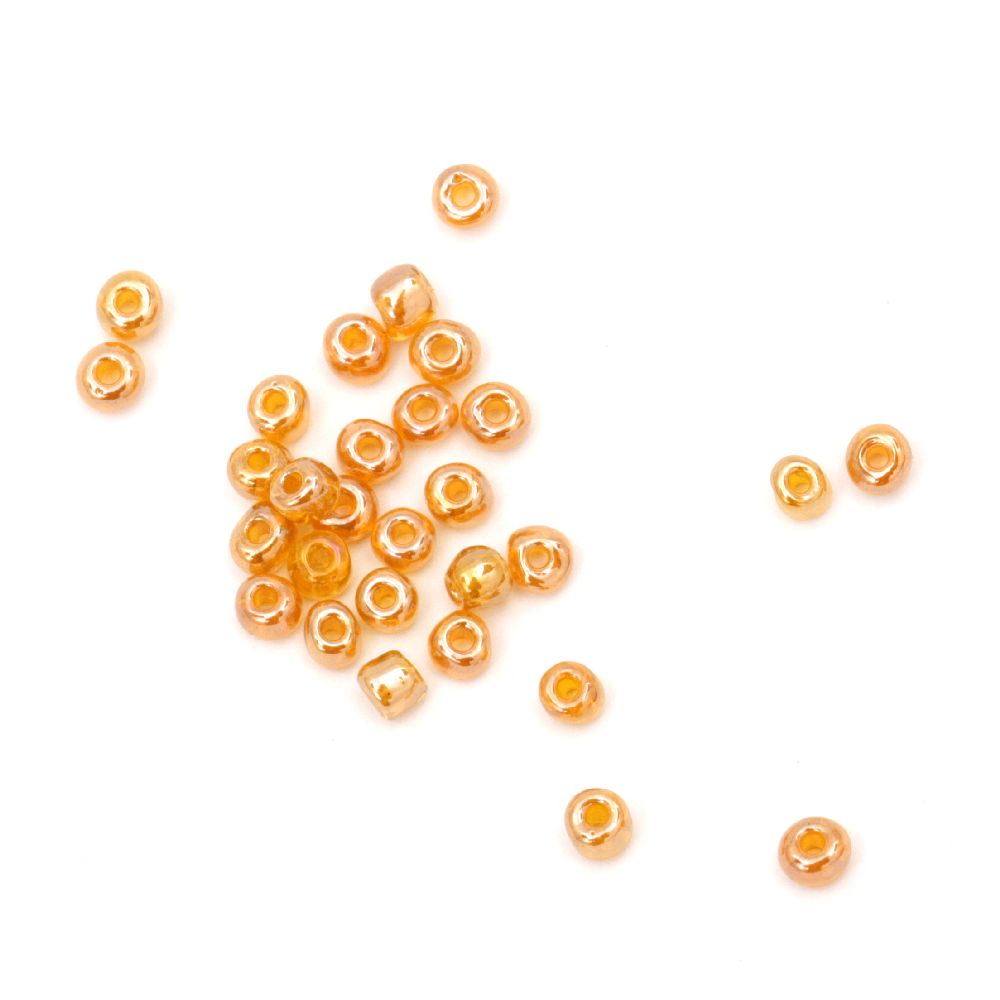 Glass Transparent Tiny Beads with a Shiny Pearl Finish, Orange, 4 mm, 50 grams