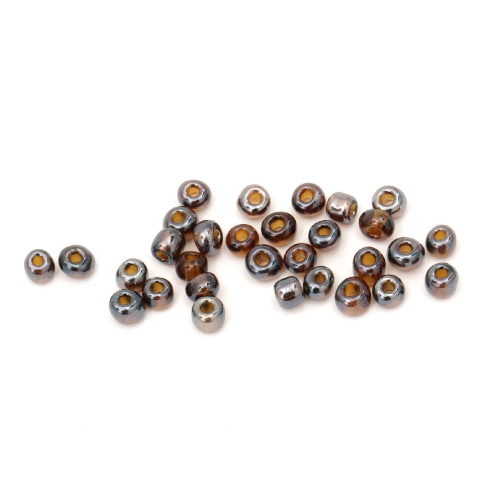 Shiny Small Glass Transparent Beads, Brown with a Pearl Finish, 4 mm, 50 grams