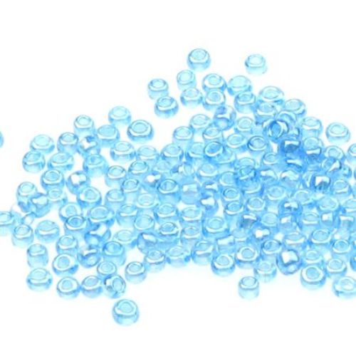 Transparent Glass Mini Beads, Blue with a Shiny Pearl Finish, 2 mm, 50 grams