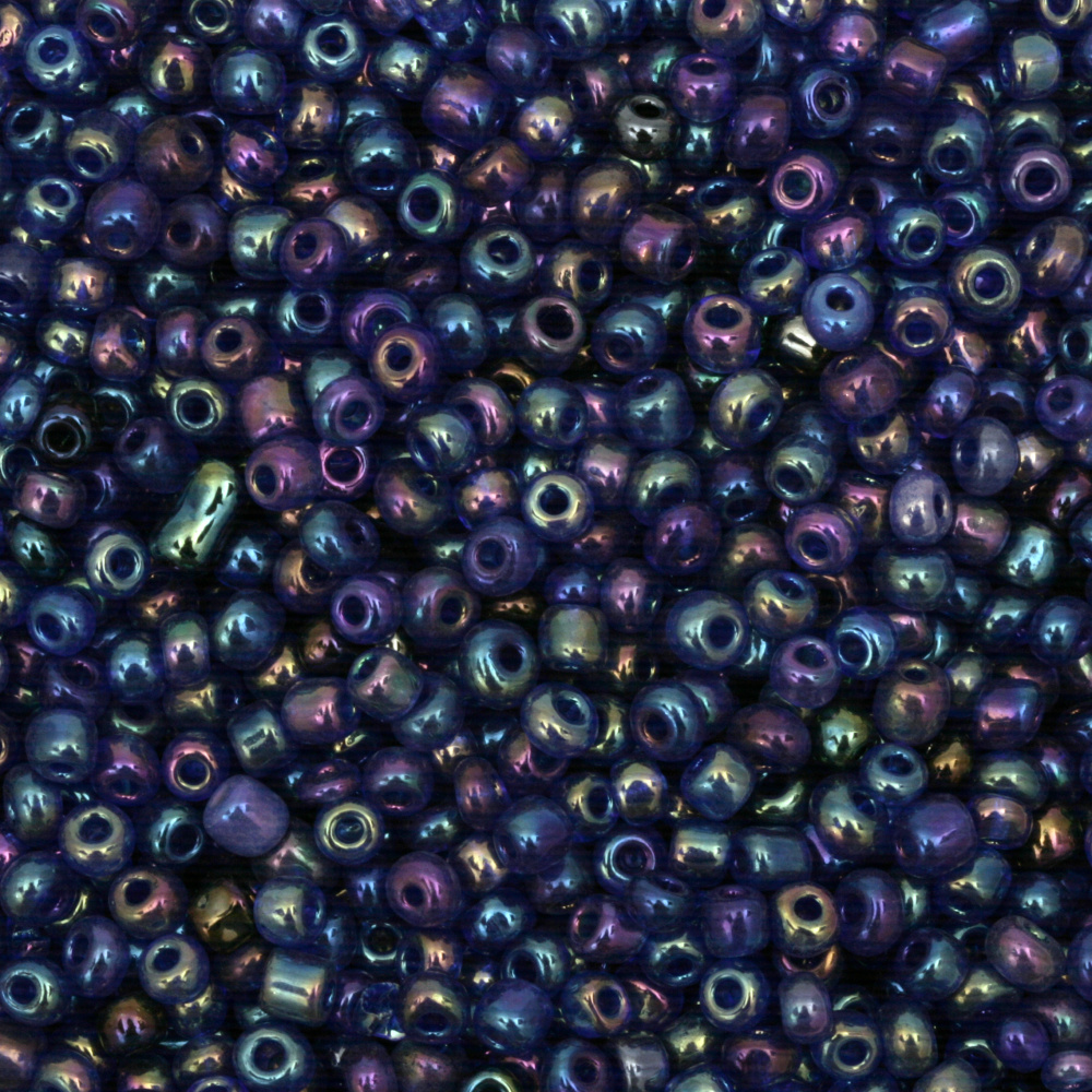 Small Glass Round Beads with a Shiny Luster, Dark Blue Iris, 4 mm, 50 grams