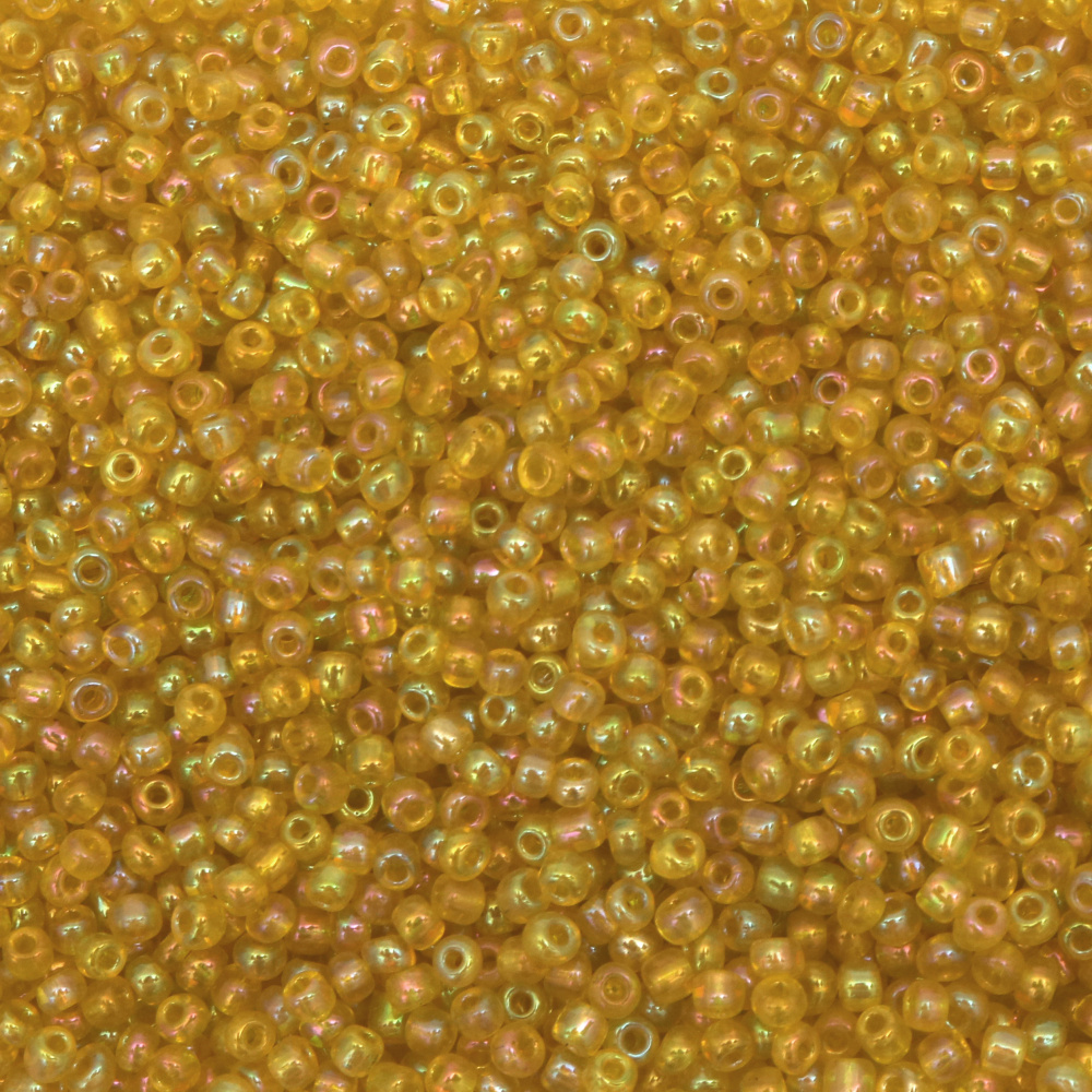 Margele de sticlă 4 mm  transparent curcubeu galben -50 grame
