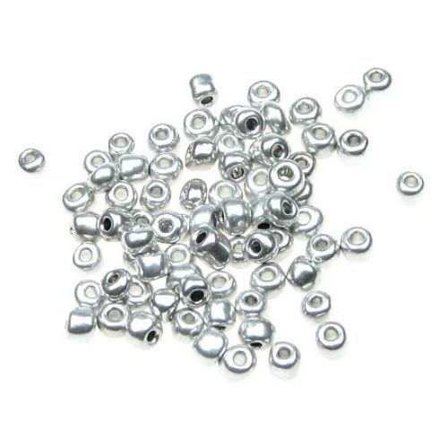 Small Glass Shiny Beads painted with Silver, 4 mm, 50 grams