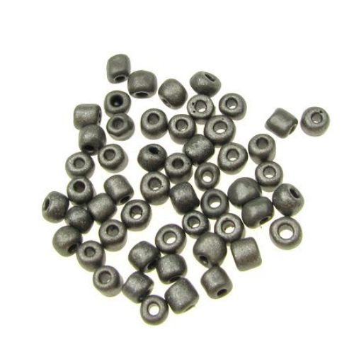 Γυάλινες χάντρες seed 4 mm βαμμένο σκούρο γκρι -50 γραμμάρια