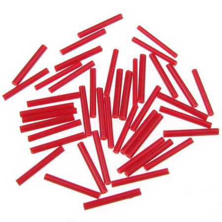 Мъниста стъклена пръчица 15~17x1~2 мм дупка 0.5~0.8 мм плътна червена-20 грама