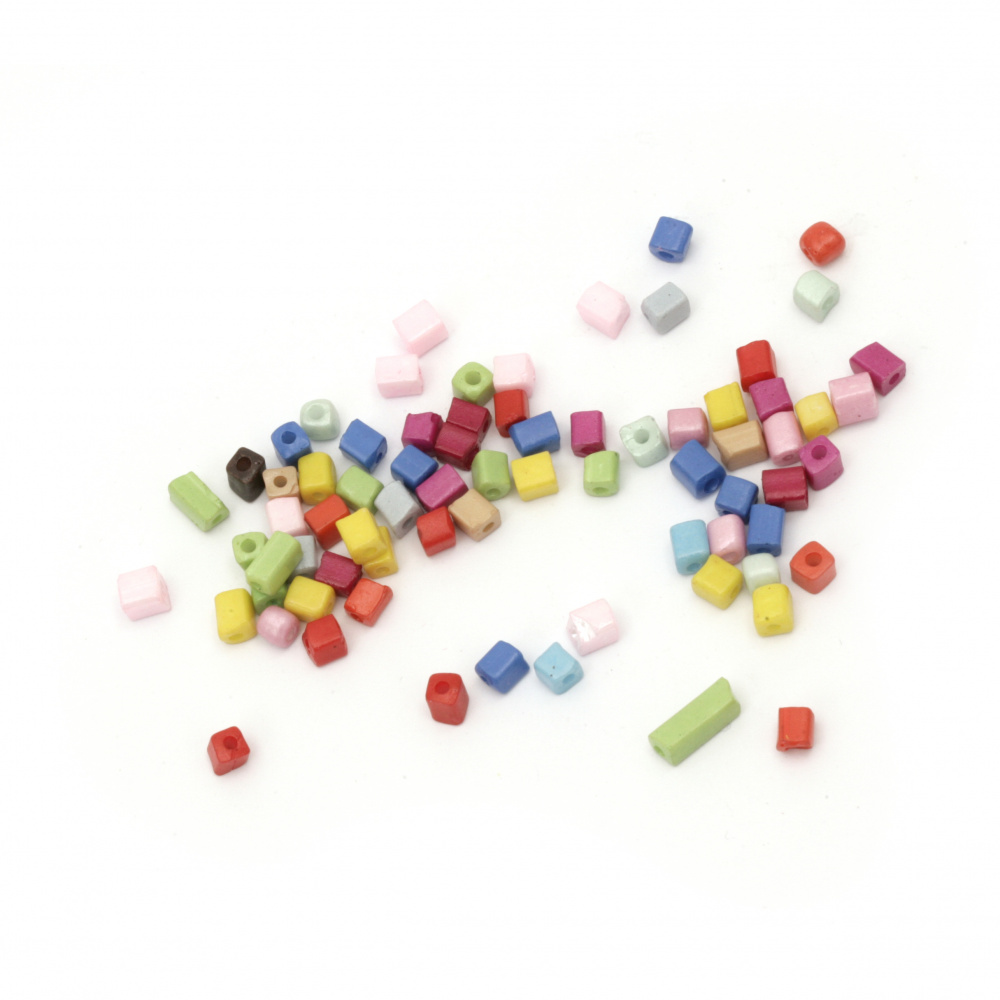 Glass Cube Opaque Beads, Mixed Colors, 3-7x3x3 mm, Hole: 0.5 mm, 20 grams