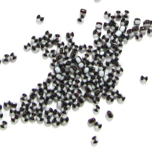 Margele de sticlă 2 mm culoare dublă alb și negru -50 grame