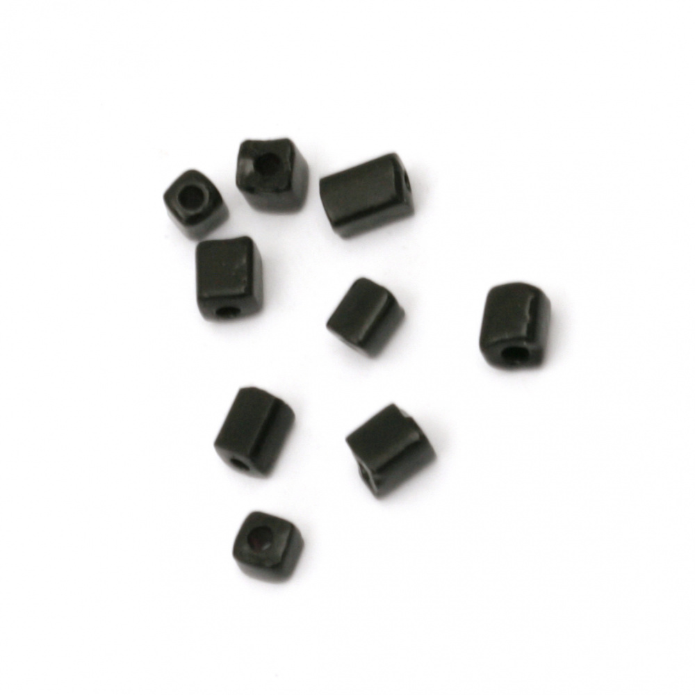 Rectangular Opaque Glass Beads 3~7x3x3 mm, Hole: 0.5 mm, Solid Black, 20 grams
