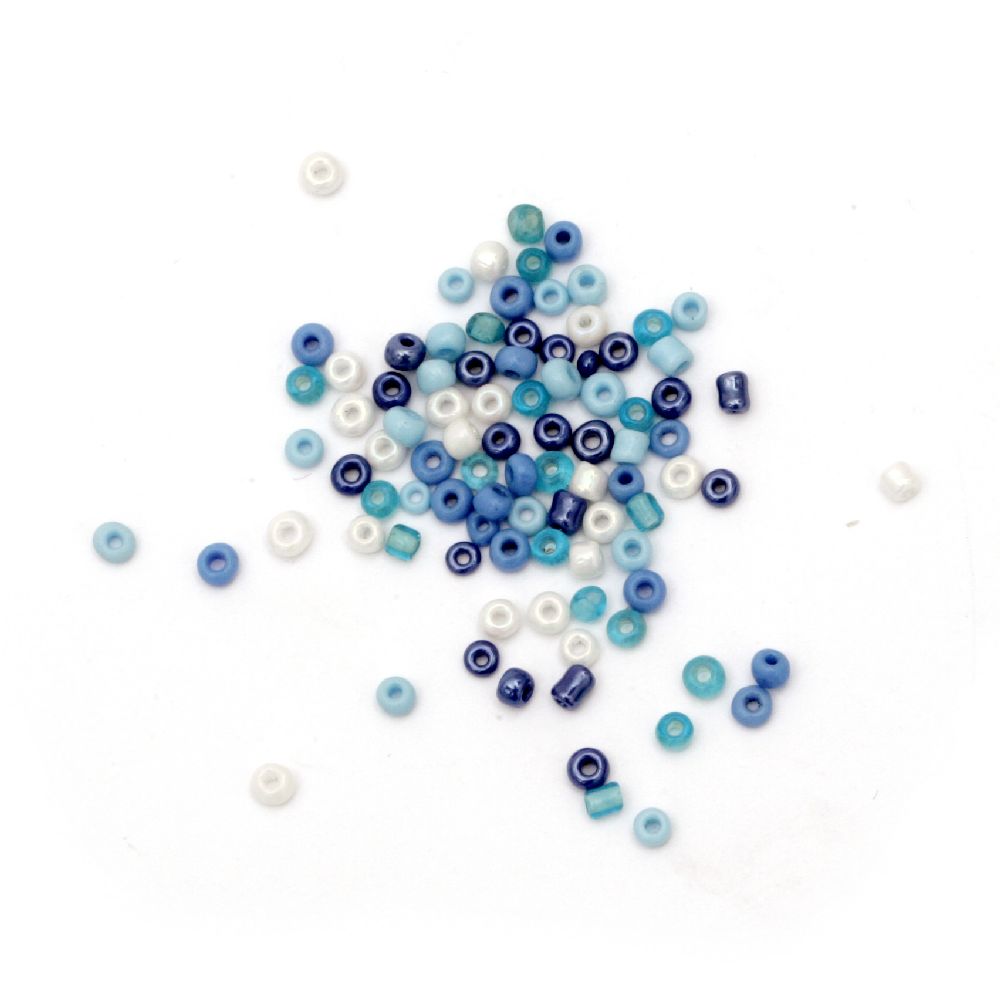 Margele de sticlă 2 mm albastru și alb -50 grame