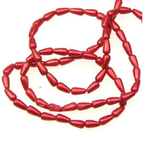 String of Faux Pearl Beads 3x6 mm drop red-min.