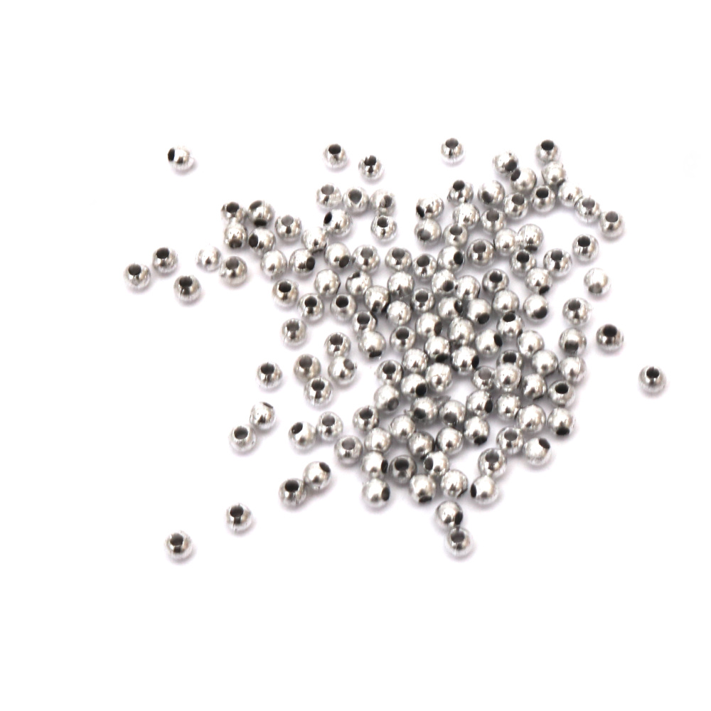 Bead metallic pearl 3 mm hole 1 mm silver -20 grams ~ 1280 pieces