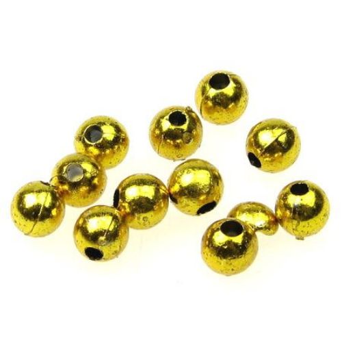 Metallic round beads, 6mm, hole size 1.5mm, gold color - 50 grams, approximately 440 beads